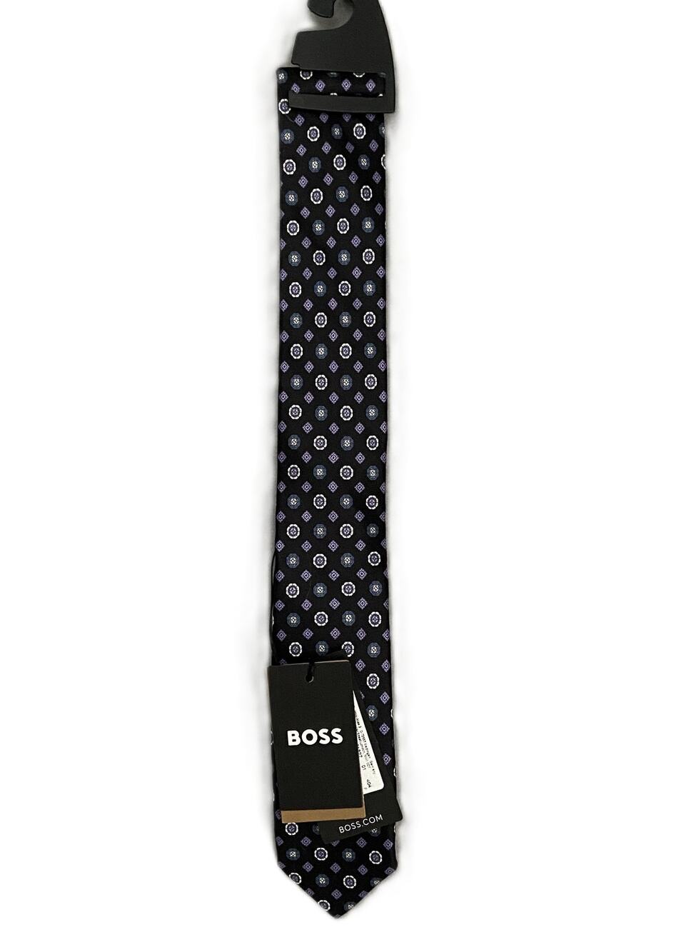 Boss Men's Slim 2.36" Tie 100% Silk Dark Blue Floral Print Made in Italy NWT